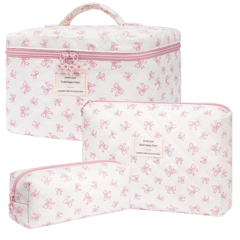 honitty Makeup Bag,Quilted Cosmetic Bags,Large Floral Make Up Organize bag,Makeup Bag Set for Women,Flower Travel Toiletry Bag - Image 1